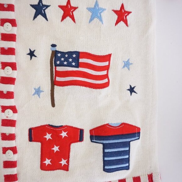 The Quacker Factory White Knit Red Patriotic USA Independence Day Cardigan S - Picture 9 of 11